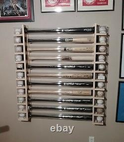 4 Bat Wood Baseball Bat Display Rack with Top Shelf, Bobbleheads