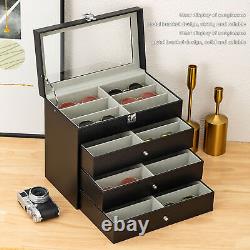 4 Layer Drawer Sunglasses Display Case 24 Slots PU Leather Eyeglass Collecti Gdb