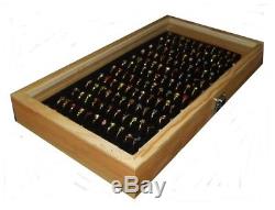 4 Natural Wood Glass Top Lid 144 Black Ring Jewelry Display Organizer Cases