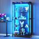 4 Tier Display Case Cabinet W Led Lights Glass Shelves Curio Black Storage