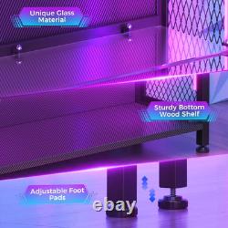 4 Tier Display Case Cabinet w LED Lights Glass Shelves Curio Black Storage