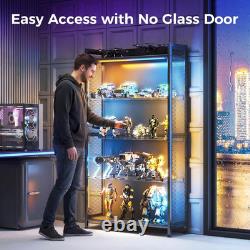 4 Tier Display Case Cabinet w LED Lights Glass Shelves Curio Black Storage