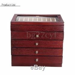 50 Pens 5 Layer Large Wine Red Wooden Display Storage Case Wood Box Organizer