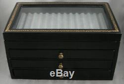 52-Pen Glass Top & 3 Drawer Black With Gold Trim Pen Display & Storage Chest