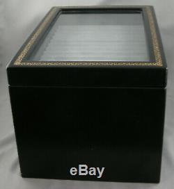 52-Pen Glass Top & 3 Drawer Black With Gold Trim Pen Display & Storage Chest