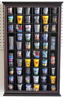 56 Shot Glass Shooter Display Case Holder Cabinet Wall Rack with DOOR Cherry F