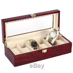 5X 6 Wood Watch Display Case Box Glass Top Jewelry Storage Organizer Gift Me F6