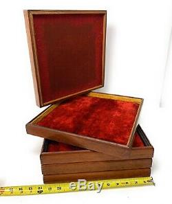 5 Antique Pocket Watch / Chain / Jewelry Wood Velvet Stackable Display Case Tray