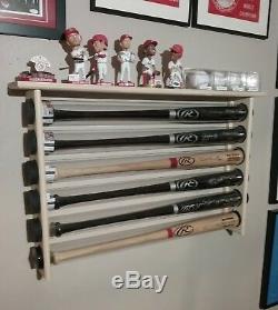 5 Bat Wood Baseball Bat Display Rack with Top Shelf, Bobbleheads