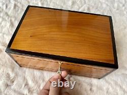 5 Boxes, large lockable wooden +leather Lining