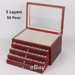 5-Layer 56 Pens Display Wood Box Organizer Fountain Storage Collection Tray Case