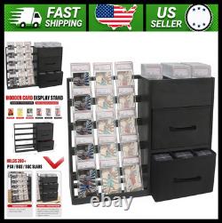 5-Tier Wooden Trading Card Display Case with 2 Drawers, Holds 200+ Graded Cards