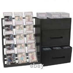 5-Tier Wooden Trading Card Display Case with 2 Drawers, Holds 200+ Graded Cards