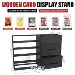5-Tier Wooden Trading Card Display Case with 2 Drawers, Holds 200+ Graded Cards