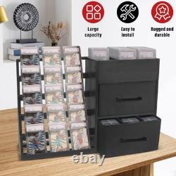 5-Tier Wooden Trading Card Display Case with 2 Drawers, Holds 200+ Graded Cards