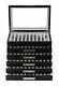 60 Piece Black Ebony Wood Six Level Pen Display Case With Glass Window