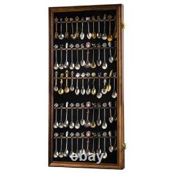 60 Souvenir Spoon Display Case Wall Mount Lockable Cabinet Burnt Solid wood