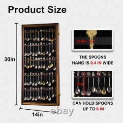 60 Souvenir Spoon Display Case Wall Mount Lockable Cabinet Burnt Solid wood