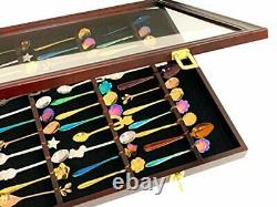 60 Spoon Rack Display Case Holder Wall Cabinet, UV Protection, Lockable (Cherry)
