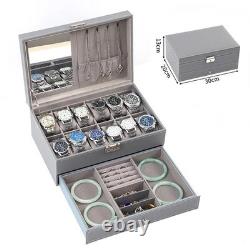 6-8-10-12 Slot Watch Box Solid Wood Watch Display Case with Glass Lid Jewelry
