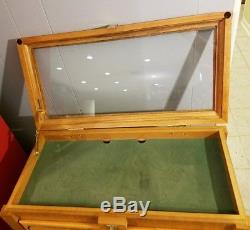 6 Drawer Wood Display Case Storage Collectors Box Glass Top Knives Jewelry