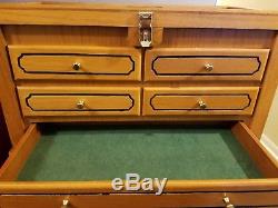 6 Drawer Wood Display Case Storage Collectors Box Glass Top Knives Jewelry