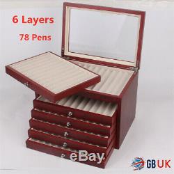 6-Layer 78 Pens Display Box Organizer Fountain Wood Storage Collection Tray Case