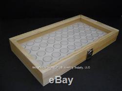 6 Natural Wood Glass Top 50 State Quarter Coin Collector White Jar Display Case