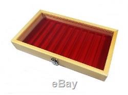 6 Natural Wood Glass Top Lid Red 10 Slot Jewelry Pen Pocket Knife Display Cases