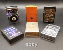 6 Vintage Camel Zippo Lighters with Camel Zippo Wood Display Case Plaque Lot Of 6