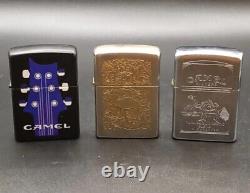 6 Vintage Camel Zippo Lighters with Camel Zippo Wood Display Case Plaque Lot Of 6