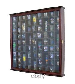 71 Shot Glass Display Case Holder Wall Curio Cabinet Shadow Box Mahogany Finish