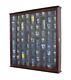 71 Shot Glass Display Case Holder Wall Curio Cabinet Shadow Box Mahogany Finish