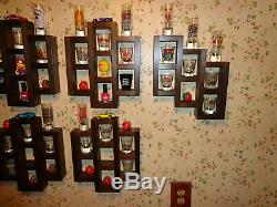 76 Shot Glass Shooter Display Case 6pc Wall Shelf Dark Walnut Stained Solid Wood