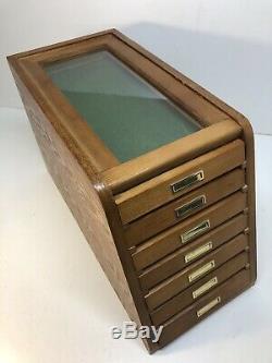 7 Drawer Collectors Cabinet Solid Wood Display Case Knives Coins Watches Medals