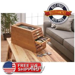 7 Drawer Collectors Cabinet Solid Wood Knives Display Case Coins Watches Medals