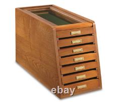 7 Drawer Display Case Cabinet Collectibles Organizer Storage Oak Felt Lined