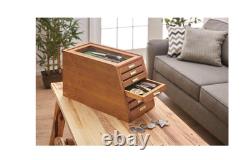 7 Drawer Display Case Cabinet Collectibles Organizer Storage Oak Felt Lined
