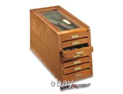7 Drawer Display Case Cabinet Collectibles Organizer Storage Oak Felt Lined