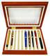 7 Pens In Wood And Glass Display Case 5 Montefiore. Parker, 1 Parade And Refills