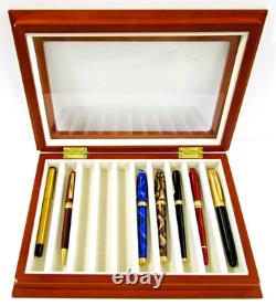 7 Pens in Wood and Glass Display Case 5 Montefiore. Parker, 1 Parade and Refills