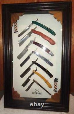 7 Vintage Barber Shop Cut Throat Razors Cival War In Wood Display Case