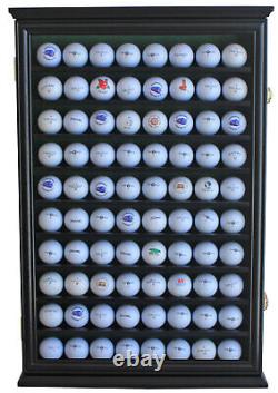 80 Golf Ball Display Case Rack Wall Cabinet, UV Protection, Solid Wood, GB80-BL