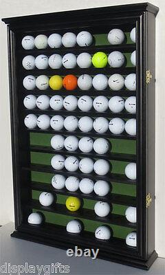 80 Golf Ball Display Case Rack Wall Cabinet, UV Protection, Solid Wood, GB80-BL