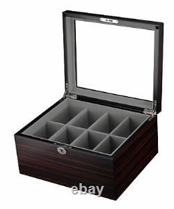 8 Belt Display Case Black Wood Ties Mens Accessories Storage Box Fathers Gift