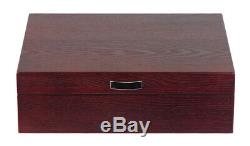 8 Wrist Watch Storage Box Cherry Wood Display Case Large Faux Leather Pillows