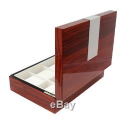 8 Wrist Watch Storage Box Rose Wood Gloss Aluminium Display Case Large Wrist