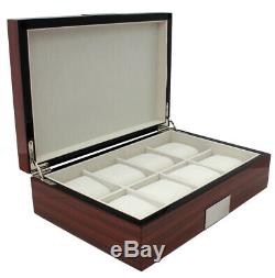 8 Wrist Watch Storage Box Rose Wood Gloss Aluminium Display Case Large Wrist