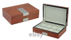 8 Wrist Watch Storage Box Rose Wood Gloss Aluminium Display Case Large Wrist