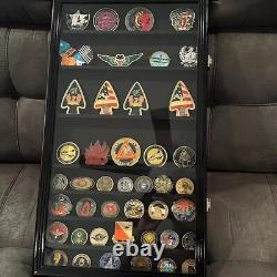 90 Challenge Coin Display Case Adjustable Black Military Cabinet Wood Shadow Box